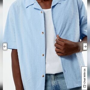 PACSUN Mens Blue Pointelle Oversized Camp Shirt NWT Size Small